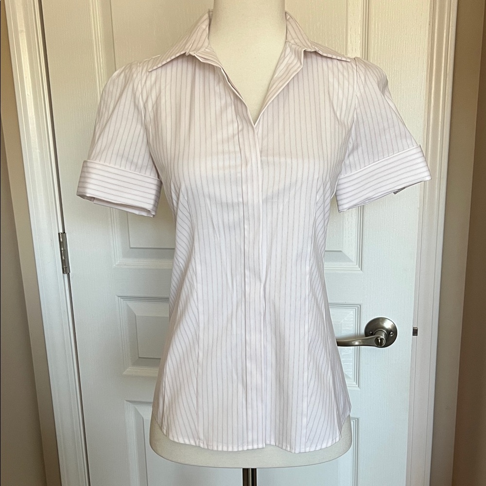 NWT Ann Taylor pinstripe short sleeve blouse shirt 00P